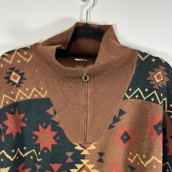 BKE‎ Western Pullover Sweate 3/4 Zip Women’s Size Large Boho Aztec Brown Soft - Picture 4 of 12